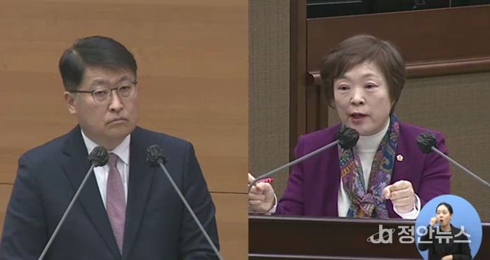 지난 2월 20일 서울시의회 본회의장에서 신동원의원이 김태균 서울시행정1부시장에게 질문하고 있다