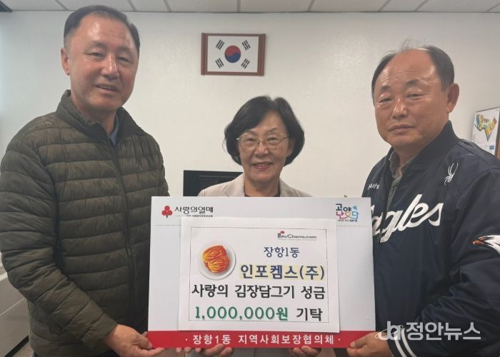 고양시 장항1동, ‘인포켐스(주)’에서 김장담그기 행사 후원금 전달
