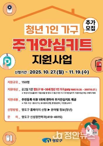 영도구, '청년 1인 가구 주거안심키트 지원사업' 추가 모집 시행