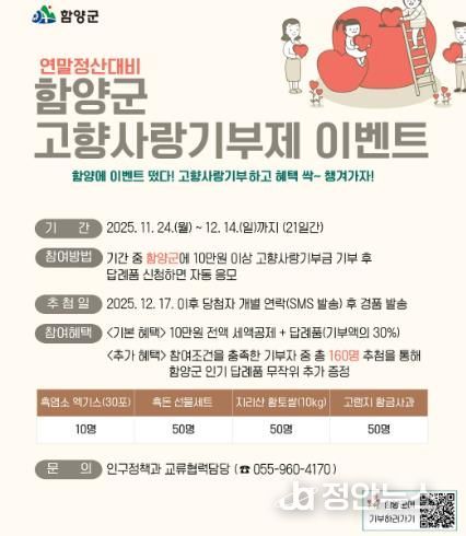 함양군, ’고향사랑기부제 연말정산 이벤트’ 실시