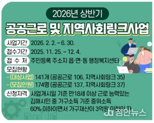 , 2026년 상반기 공공근로 및 지역사회링크사업 참여자 모집