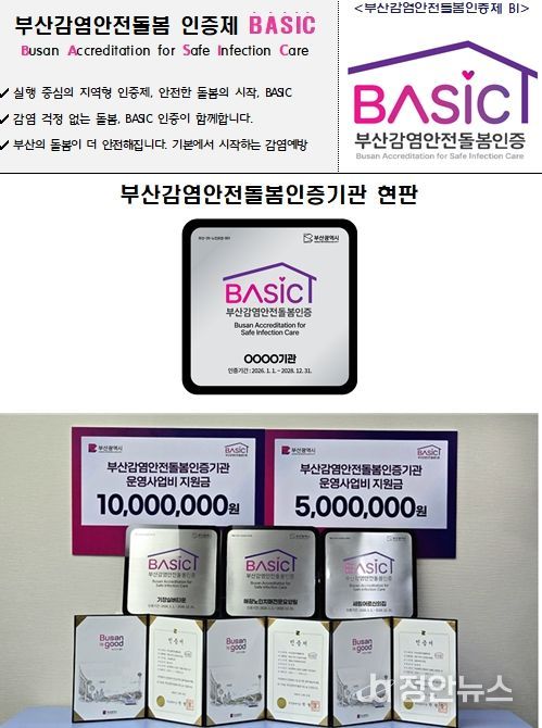 부산감염안전돌봄인증제 BI 및 인증기관 현판