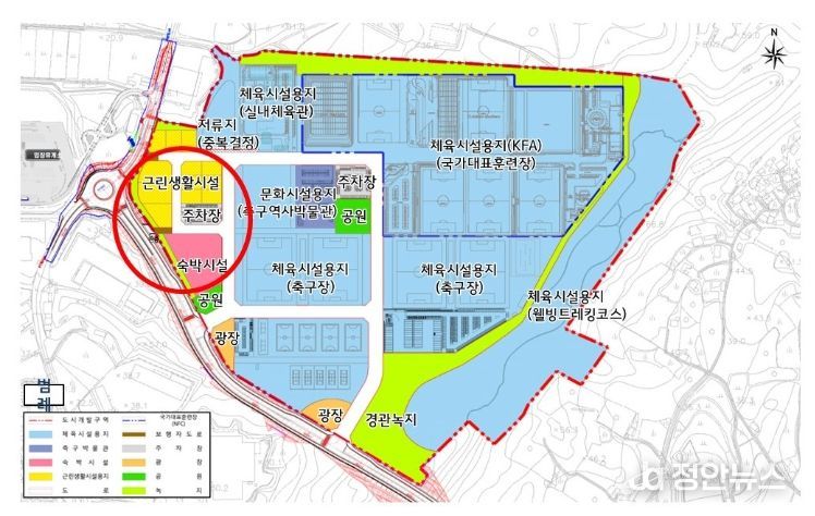 코리아풋볼파크 내 숙박·근린생활시설 용지 위치도.