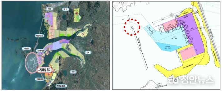 새만금항 신항 방파제 (연장) 축조공사 위치도 및 계획평면도